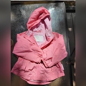 GIRLS PINK WIND BREAKER/ RAIN JACKET HOODED/FULL ZIP EXCELLENT CONDITION SZ 24 M